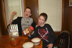 Vacation minimalists David and Jacob are making salsa. 